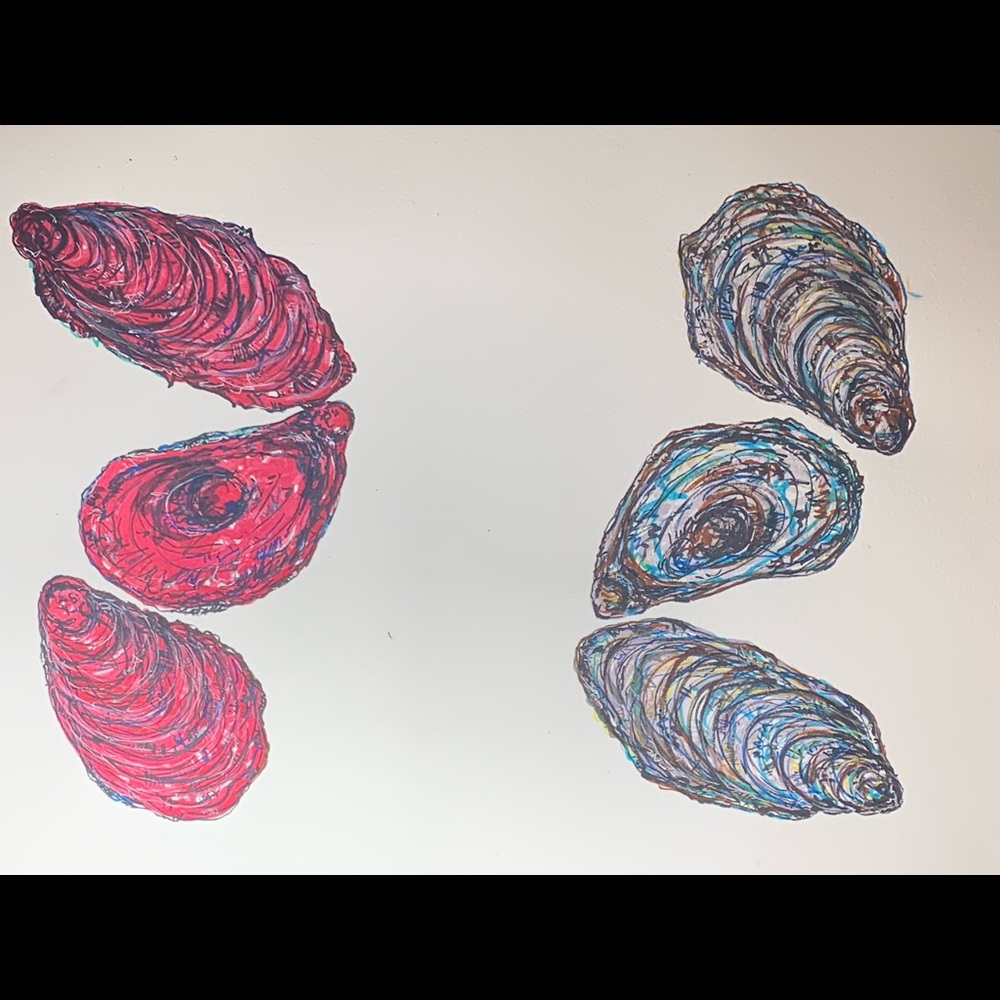 Original oyster mixed media artwork